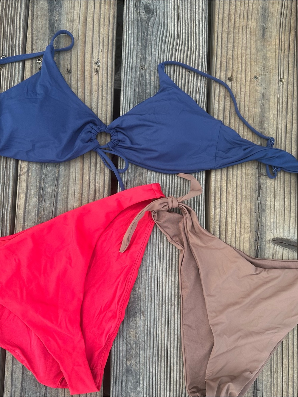 Women’s Colorblock Bikini Set - Navy, Red & brown